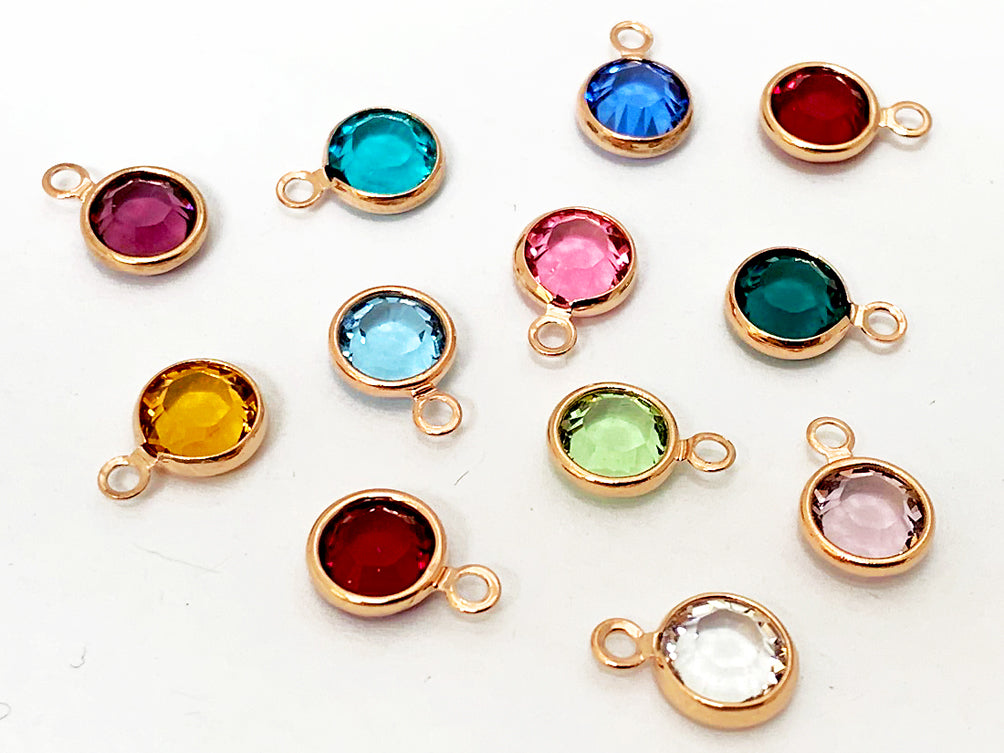 25 Rose Gold Assortable Swarovski Cystal Birthstone Charms Channel, 6mm Stone Crystal - R-CC6G-XX25 - BeadPrism