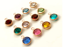 Load image into Gallery viewer, 60pc Set of Genuine Swarovski Birthstone 6mm Round Channel Charms Rose Gold Plated Charms - BeadPrism