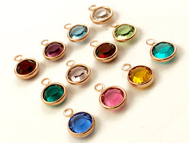 60pc Set of Genuine Swarovski Birthstone 6mm Round Channel Charms Rose Gold Plated Charms - BeadPrism