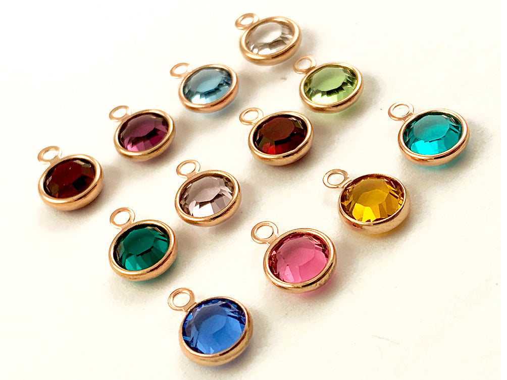 25 Rose Gold Assortable Swarovski Cystal Birthstone Charms Channel, 6mm Stone Crystal - R-CC6G-XX25 - BeadPrism