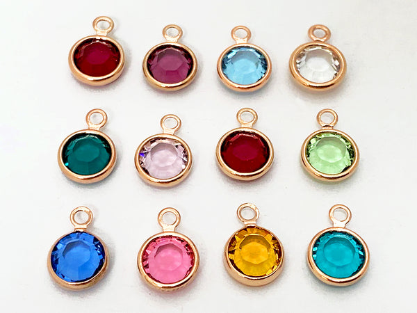 60pc Set of Genuine Swarovski Birthstone 6mm Round Channel Charms Rose Gold Plated Charms - BeadPrism