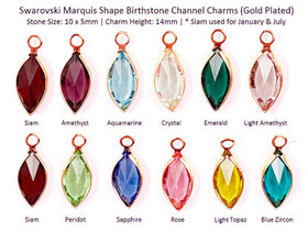 60Pcs Marquis Swarovski Birthstone Charms Rose Gold Plated Bezel 5 of each month R-CCMG-SET60