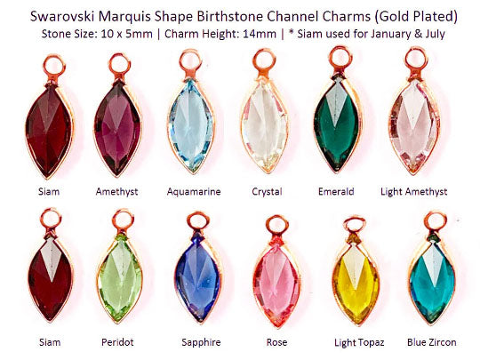 60Pcs Marquis Swarovski Birthstone Charms Rose Gold Plated Bezel 5 of each month R-CCMG-SET60