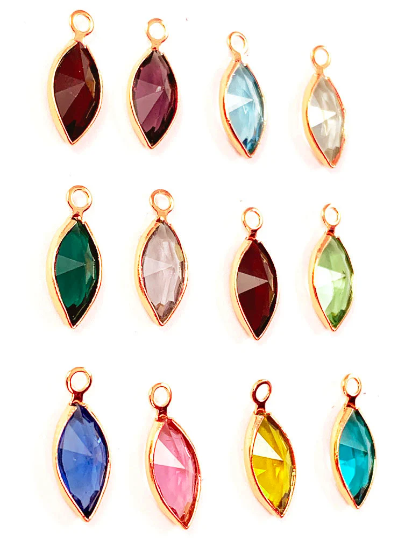 60Pcs Marquis Swarovski Birthstone Charms Rose Gold Plated Bezel 5 of each month R-CCMG-SET60