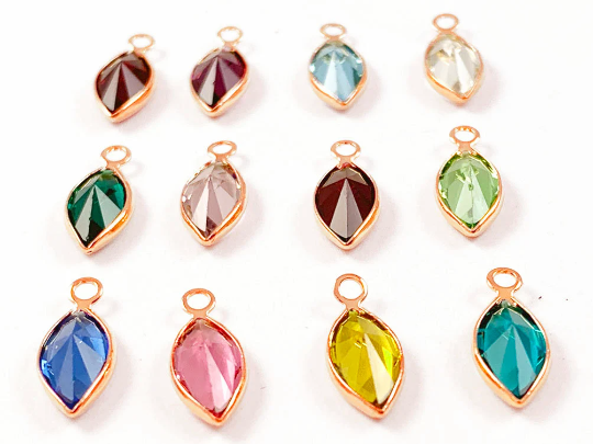 14mm Tall Swarovski Birthstone Marquis Charms Rose Gold Plated - Choose Your QUANTITY and COLORS R-CCMG