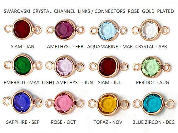10 New Smaller 4mm Stone Swarovski Birthstone Channel Connectors Links Rose Gold Plated, Choose COLOR R-CLK4G-10
