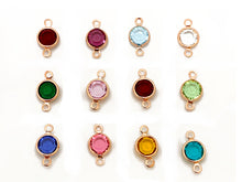 Load image into Gallery viewer, 10 New Smaller 4mm Stone Swarovski Birthstone Channel Connectors Links Rose Gold Plated, Choose COLOR R-CLK4G-10