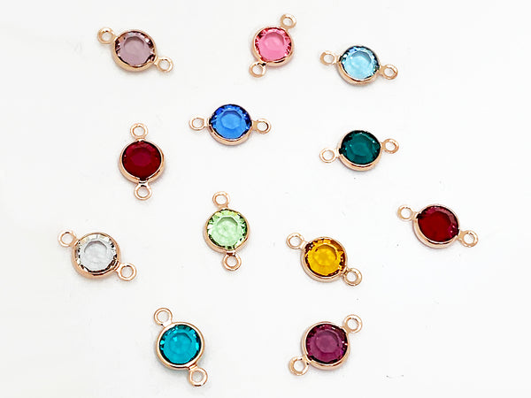 12pc Set of Genuine 6mm Swarovski Birthstone Channel Connectors or Links Rose Gold Plated Links - BeadPrism