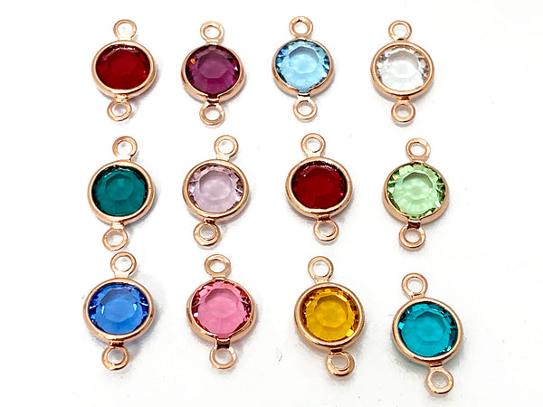 Rose Gold Swarovski Birthstones Links Connectors, crystal birthstone 1 Pc- Choose color R-CLK6G-1 - BeadPrism