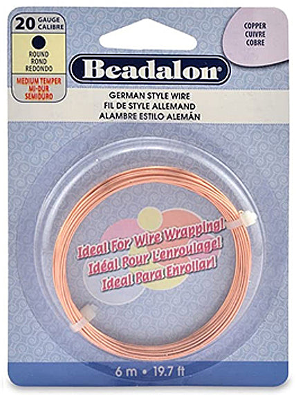 20 Gauge German Style Round Basemetal Wire Gold, Silver, Copper, Hematite, Antique Brass, Satin Brass, 6 meter - Beadalon