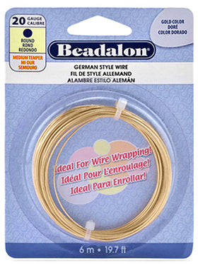 20 Gauge German Style Round Basemetal Wire Gold, Silver, Copper, Hematite, Antique Brass, Satin Brass, 6 meter - Beadalon