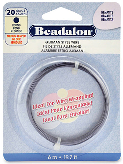 20 Gauge German Style Round Basemetal Wire Gold, Silver, Copper, Hematite, Antique Brass, Satin Brass, 6 meter - Beadalon