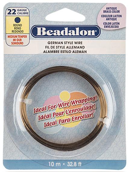 22 Gauge German Style Round Basemetal Wire Gold, Silver, Copper, Hematite, Antique Brass, Satin Brass, 10 meter - Beadalon
