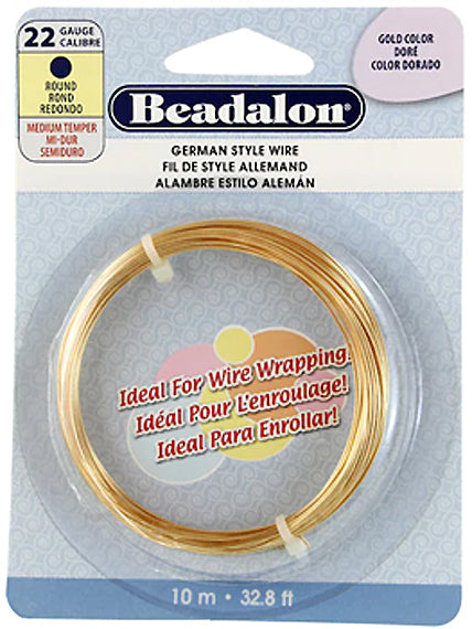 22 Gauge German Style Round Basemetal Wire Gold, Silver, Copper, Hematite, Antique Brass, Satin Brass, 10 meter - Beadalon