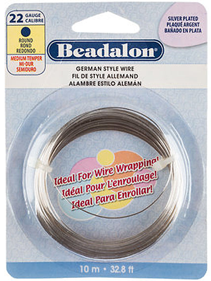 22 Gauge German Style Round Basemetal Wire Gold, Silver, Copper, Hematite, Antique Brass, Satin Brass, 10 meter - Beadalon
