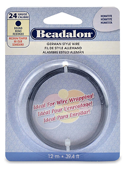 24 Gauge German Style Round Basemetal Wire Gold, Silver, Copper, Hematite, Antique Brass, Satin Brass, 12 meter - Beadalon