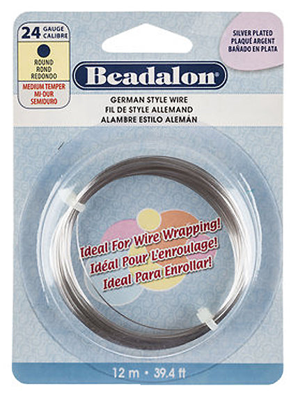 24 Gauge German Style Round Basemetal Wire Gold, Silver, Copper, Hematite, Antique Brass, Satin Brass, 12 meter - Beadalon