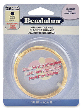 26 Gauge German Style Round Basemetal Wire Gold Color and Silver Plated, 20 meter - Beadalon