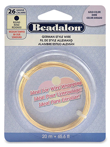 26 Gauge German Style Round Basemetal Wire Gold Color and Silver Plated, 20 meter - Beadalon