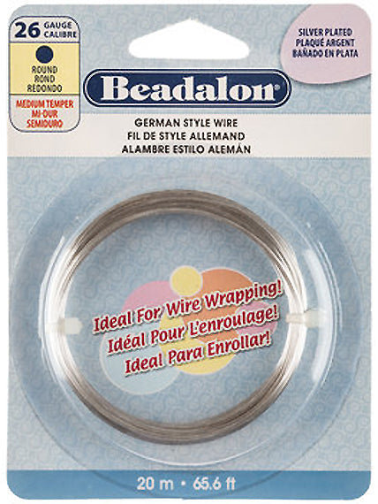 26 Gauge German Style Round Basemetal Wire Gold Color and Silver Plated, 20 meter - Beadalon
