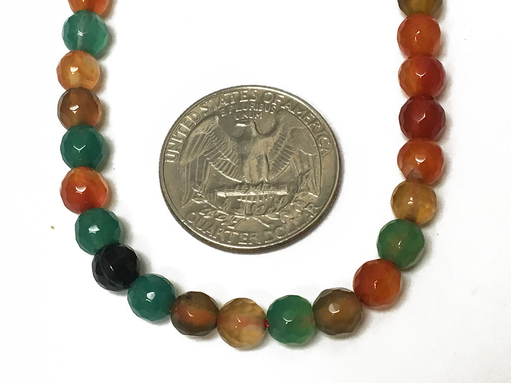 6mm Multi Color Bright Agate Gemstone, Faceted Round Beads, 15" Full Strand 62 Beads - SAGT223 - BeadPrism