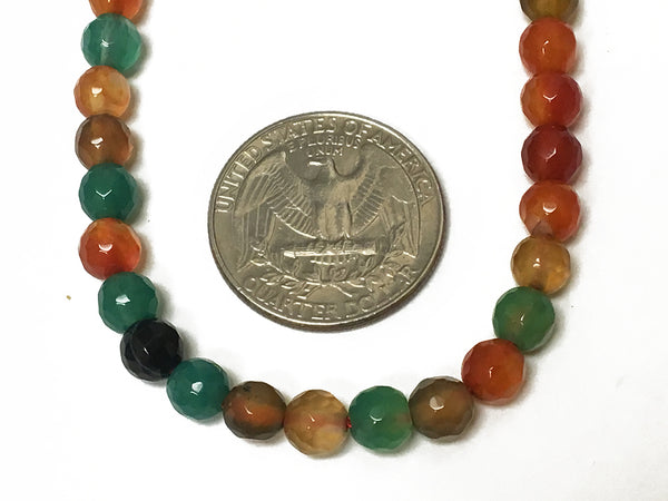 6mm Multi Color Bright Agate Gemstone, Faceted Round Beads, 15" Full Strand 62 Beads - SAGT223 - BeadPrism
