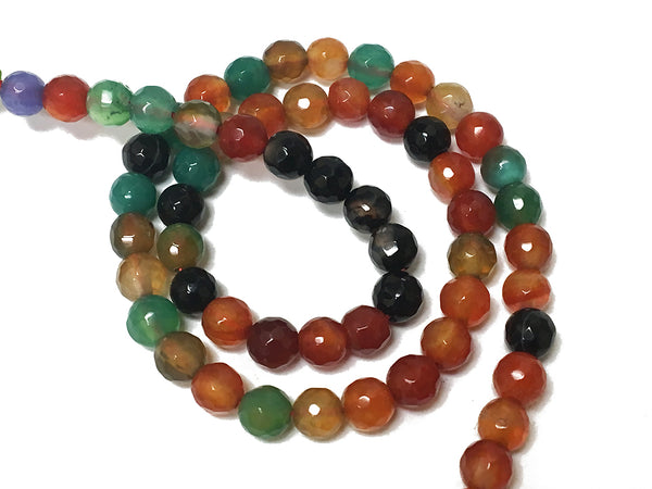 6mm Multi Color Bright Agate Gemstone, Faceted Round Beads, 15" Full Strand 62 Beads - SAGT223 - BeadPrism