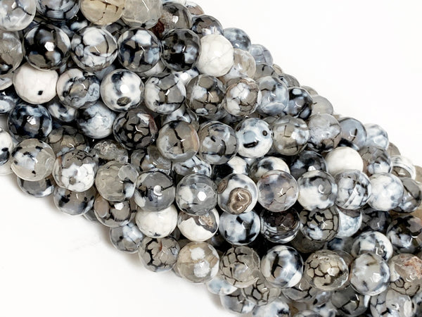 10mm Drift wood Agate Faceted Round Gemstone 38 Beads Strand Cream Ivory Brown Khaki Grey -SAGT254 - BeadPrism