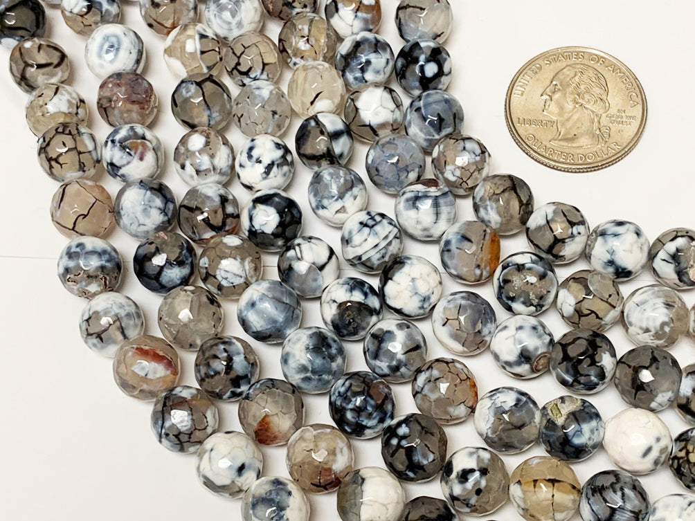 10mm Drift wood Agate Faceted Round Gemstone 38 Beads Strand Cream Ivory Brown Khaki Grey -SAGT254 - BeadPrism