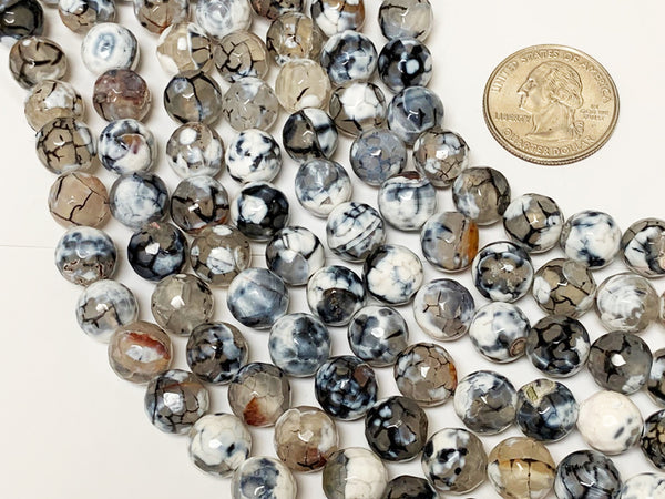 10mm Drift wood Agate Faceted Round Gemstone 38 Beads Strand Cream Ivory Brown Khaki Grey -SAGT254 - BeadPrism