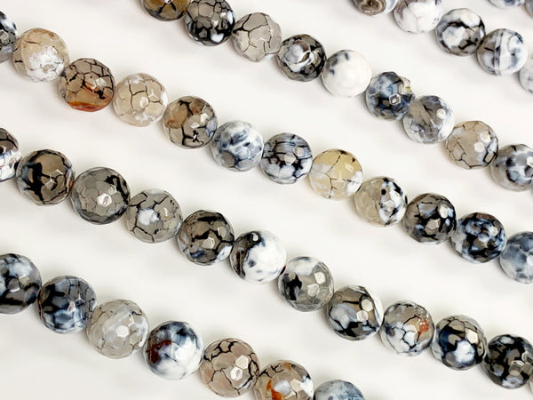 10mm Drift wood Agate Faceted Round Gemstone 38 Beads Strand Cream Ivory Brown Khaki Grey -SAGT254 - BeadPrism