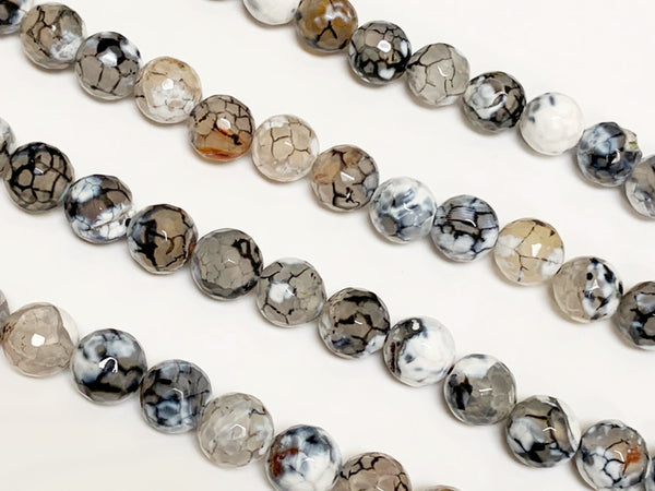 10mm Drift wood Agate Faceted Round Gemstone 38 Beads Strand Cream Ivory Brown Khaki Grey -SAGT254 - BeadPrism