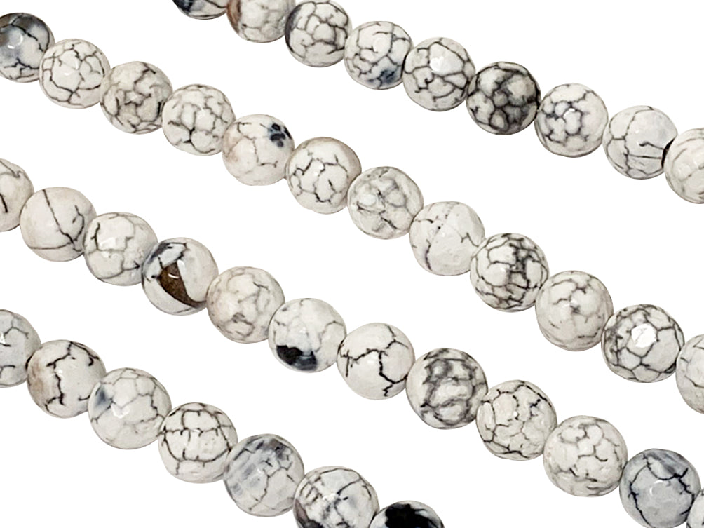 6mm Nirvana Agate Faceted Round Gemstones, 63 Beads Strand, Cream Ivory Khakhi white Grey - SAGT344 - BeadPrism