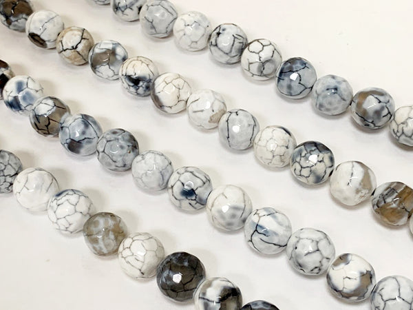 10mm Nirvana Agate Faceted Round Gemstones Full Strand 38 Beads Cream, Ivory, Khakhi, Grey - SAGT346 - BeadPrism