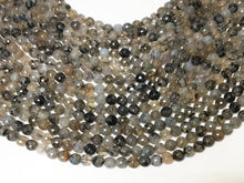 Load image into Gallery viewer, 8mm Gray Rutilated Agate Faceted Round Gemstones Full Strand 48 beads Silver Black White - SAGT373 - BeadPrism