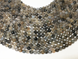 8mm Gray Rutilated Agate Faceted Round Gemstones Full Strand 48 beads Silver Black White - SAGT373 - BeadPrism