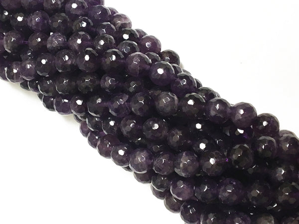 8mm Natural Amethyst Round Beads Faceted High quality purple gemstones 47 beads full strand - SAY106 - BeadPrism
