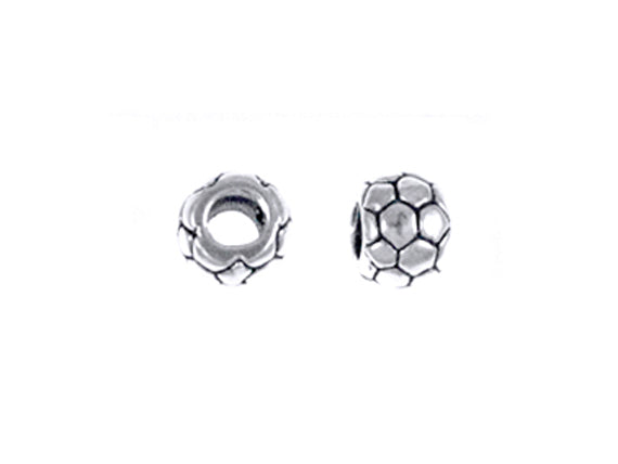Sterling Silver Soccer Ball Large Hole Bead-6x8mm (3.75mm Hole) - BeadPrism