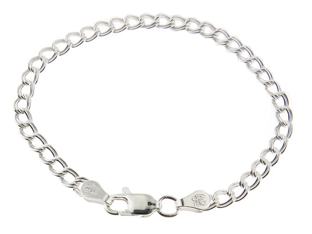 Italian Double-Link 060 Charm Bracelet 925 Sterling Silver 5mm Anklet Necklace w/ Lobster Claw Clasp - BeadPrism