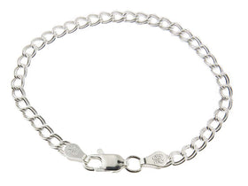 Italian Double-Link 060 Charm Bracelet 925 Sterling Silver 5mm Anklet Necklace w/ Lobster Claw Clasp - BeadPrism