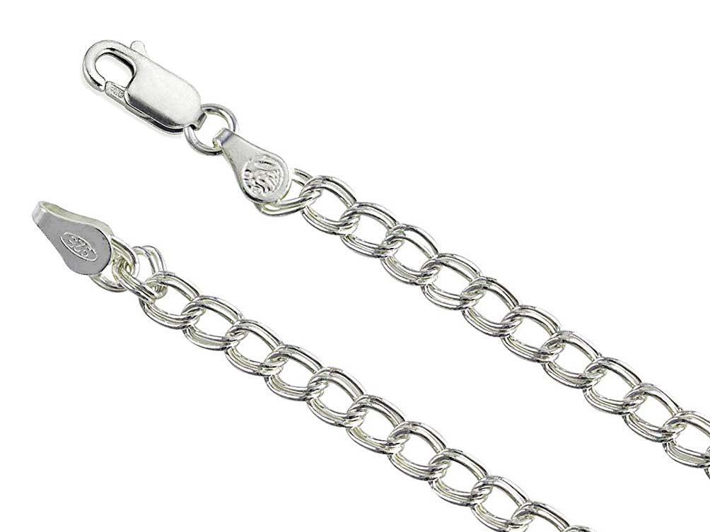 Italian Double-Link 060 Charm Bracelet 925 Sterling Silver 5mm Anklet Necklace w/ Lobster Claw Clasp - BeadPrism