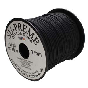 Supreme Waxed Cotton Cord 1mm Round Black 150 Yards