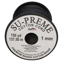 Load image into Gallery viewer, Supreme Waxed Cotton Cord 1mm Round Black 150 Yards