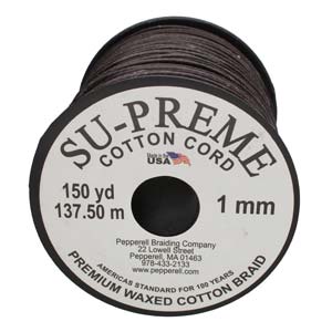 Supreme or Tony Waxed Cotton Cord 1mm Round Brown 150 Yards
