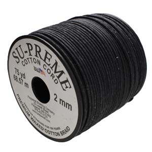 Supreme Waxed Cotton Cord 2mm Round Black 75 Yards - UW20-BLK75