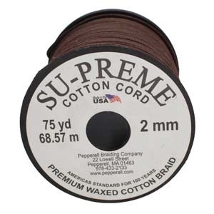 Supreme Waxed Cotton Cord 2mm Round Brown 75 Yards