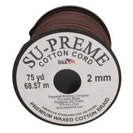 Supreme Waxed Cotton Cord 2mm Round Brown 75 Yards