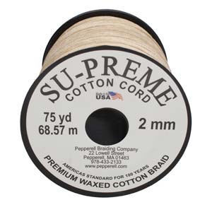 Supreme Waxed Cotton Cord 2mm Round Natural  75 Yards