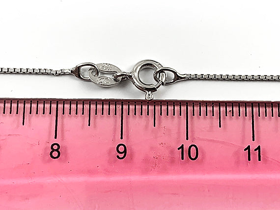 Mothers Day Necklace, Sterling Silver MOM Charm with Rhodium Plated 925 Sterling Silver 0.9mm Stamped 925 Italy Finished Box Chain Necklace