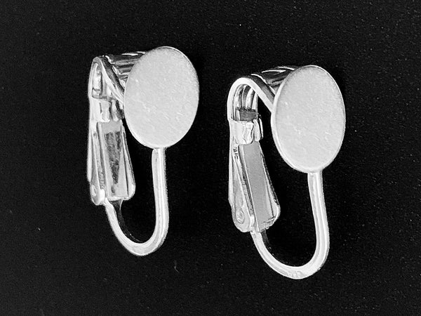 1 Pair Sterling Silver Clip On Earrings, 16.7mm tall, .925 Sterling Silver Clip on Earring Pad Flat, Silver Ear Clips, Pack of 2 - SF985-8 - BeadPrism
